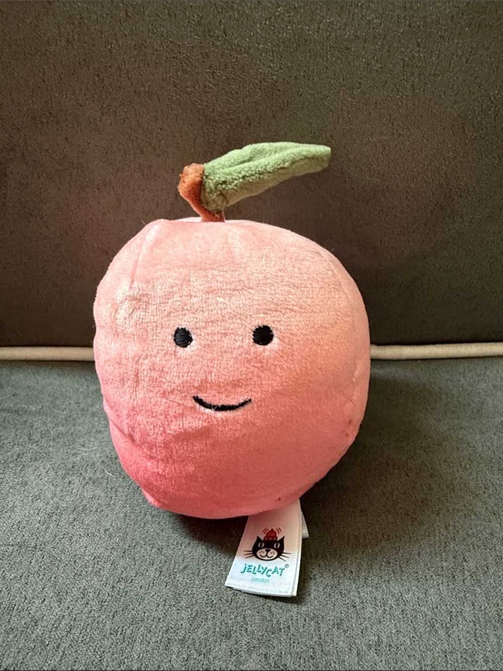Jellycat Pink Peach Plush with Green Leaf